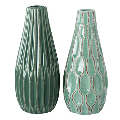 Juego de 2 jarrones decorativos (gres, 24 cm de alto, 10 cm de diámetro), color verde claro