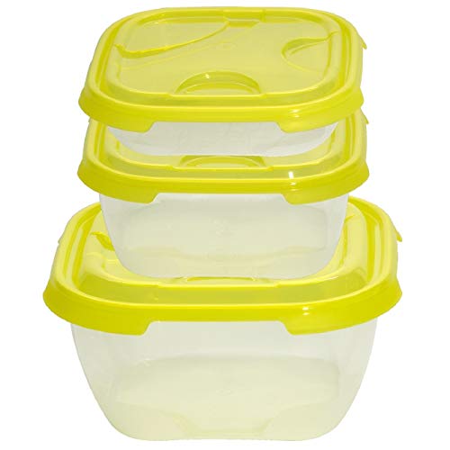 Juego de 3 recipientes herméticos de plástico transparente con tapa para alimentos, color amarillo