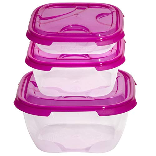 Juego de 3 recipientes herméticos de plástico transparente con tapa para alimentos, color rosa