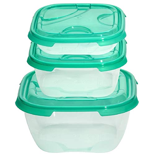 Juego de 3 recipientes herméticos de plástico transparente con tapa para alimentos, color verde