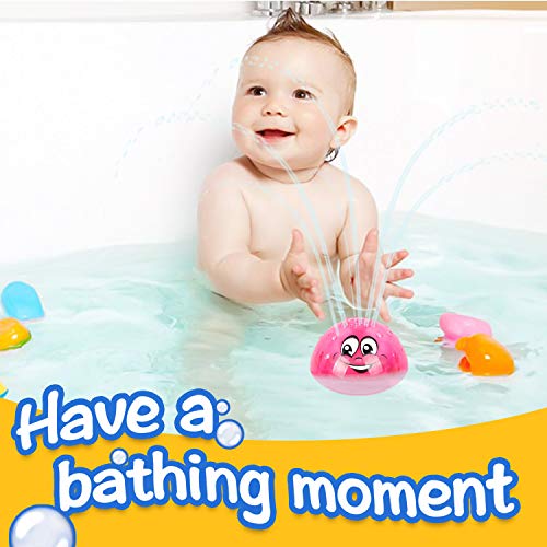Juguetes para el Baño, Juguetes para la Piscina, Juguete para el Baño con Rociador de Agua para Bebés, Base Amarilla y Bola Rosa
