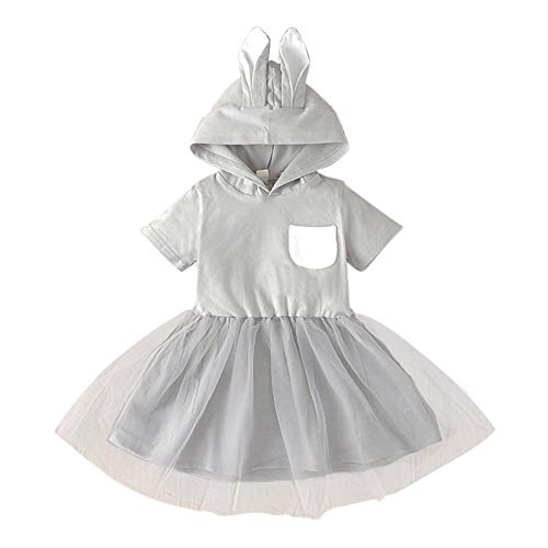 Julhold Vestido de tul para niños con orejas de conejo, con capucha, falda de malla para recién nacido, manga corta, vestido de princesa