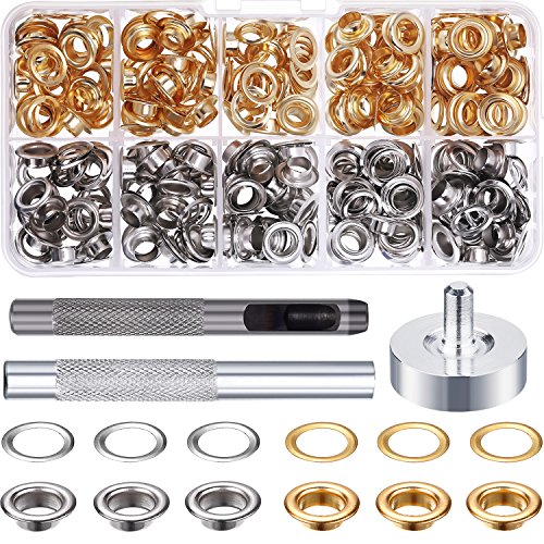 Kit de Ojetes de 1/4 Pulgadas 100 Juegos Ojales de Arandela con Kit de Herramientas de Instalación de 3 Piezas, 2 Colores Kit de Ojetes de 1/4 Pulgadas 100 Juegos Ojales de Arandela con Kit de Herramientas de Instalación de 3 Piezas, 2 Colores