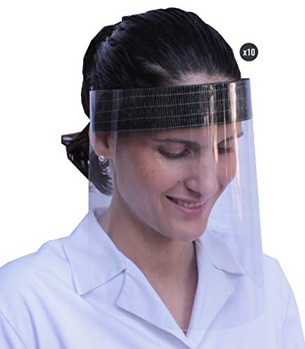 KMINA - Pantallas Protectoras Faciales (Pack x10 uds.), Pantalla Protección Facial, Visera Protección Facial, Protectores Faciales, Viseras Protectoras con Agarre de Velcro, Fabricadas en España