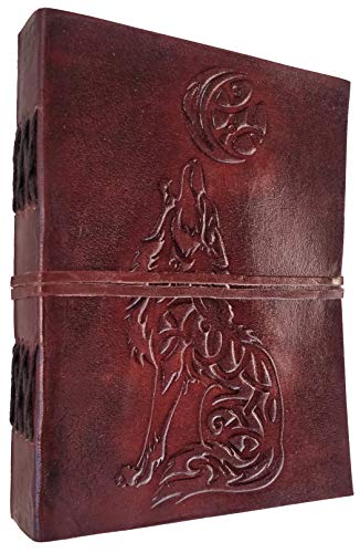 Kooly Zen – Cuaderno de notas, diario, libro, piel auténtica, vintage, lobo de perro, 13 cm x 17 cm, 240 páginas, papel premium