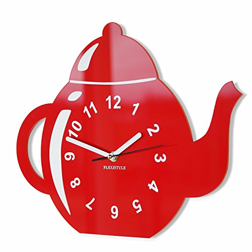 Krug - Reloj de Pared para Cocina, diseño 3D, Color Negro y Rojo