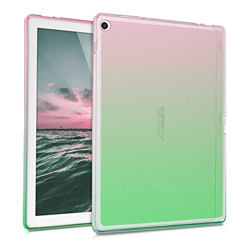 kwmobile Funda Compatible con ASUS ZenPad 10 (Z300) - Carcasa Trasera para Tablet de TPU - Bicolor Rosa Fucsia/Verde/Transparente
