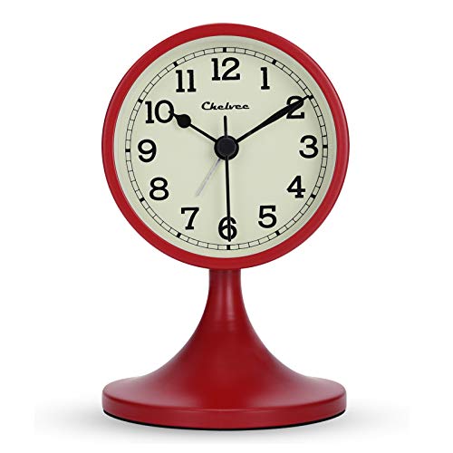 Lafocuse 8cm Despertador Metal Rojo Cereza Analógico con Soporte Extraíble Reloj de Mesa Antiguo Clasico Silencioso para Mesilla Dormitorio