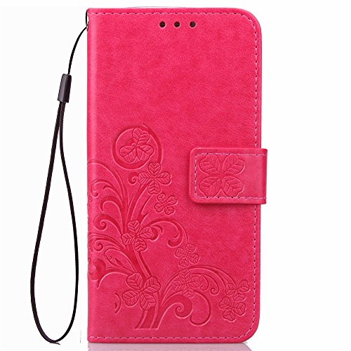 LAGUI Funda Adecuado para Samsung Galaxy A7 2018, Relieve Dibujo Carcasa de Tipo Libro con Ranuras para Tarjetas de Soporte Horizontal y Solapa con Cierre magnético, Rojo