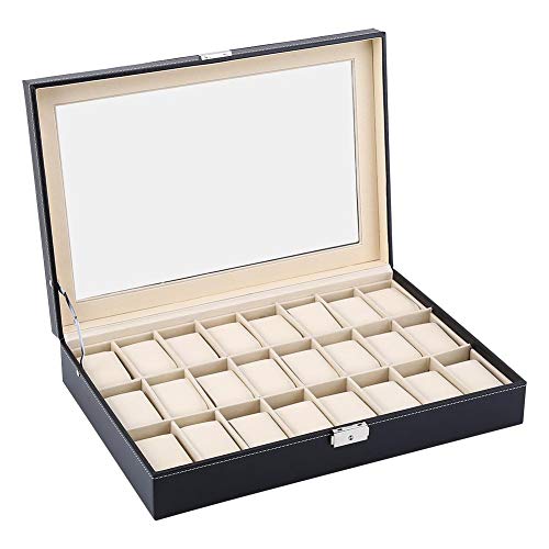 lahomie Caja de reloj con 24 rejillas, caja de almacenamiento para joyas, para anillos de viaje