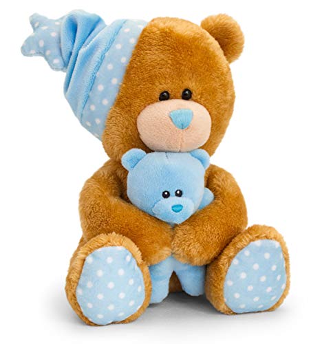 Lashuma Keel Baby - Oso de peluche con caja de música (25 cm), color azul y marrón Lashuma Keel Baby - Oso de peluche con caja de música (25 cm), color azul y marrón