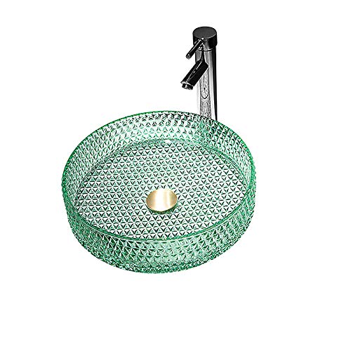 Lavabo de Cristal con Grifo de Latón, Lavabo de Vidrio Cilindro Lavabo sobre Instalación en Encimera Lavabo sobre para Baño, 400mm*400mm*105mm,Verde Lavabo de Cristal con Grifo de Latón, Lavabo de Vidrio Cilindro Lavabo sobre Instalación en Encimera Lavabo sobre para Baño, 400mm*400mm*105mm,Verde