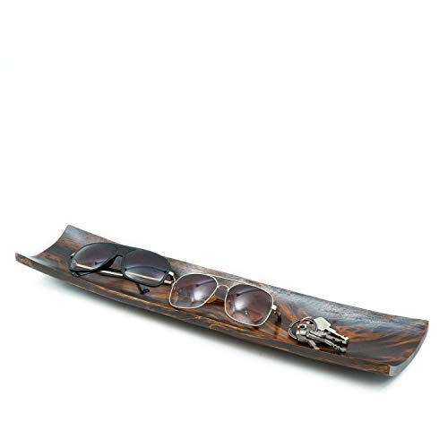 Leewadee Wooden Tray - Stilvoller dekorativer Holzbehälter aus Mangoholz, schöne handgefertigte Schale, 51 x 10 x 4 cm, marrón