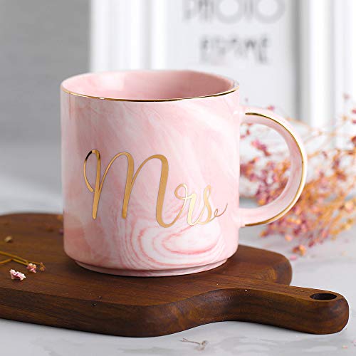 LEKOCH 380ML Mrs Taza de té de cerámica para café Regalo de la taza para el Mr. y la Mrs. Con agarre de la mano