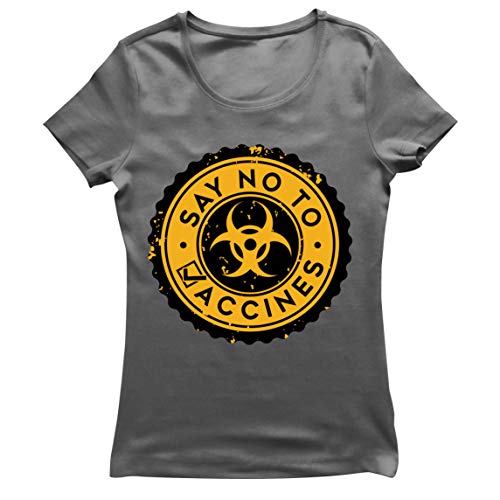 lepni.me Camiseta Mujer Di no a Las Vacunas Lema de Seguridad contra la Vacunación Obligatoria (L Grafito Multicolor)