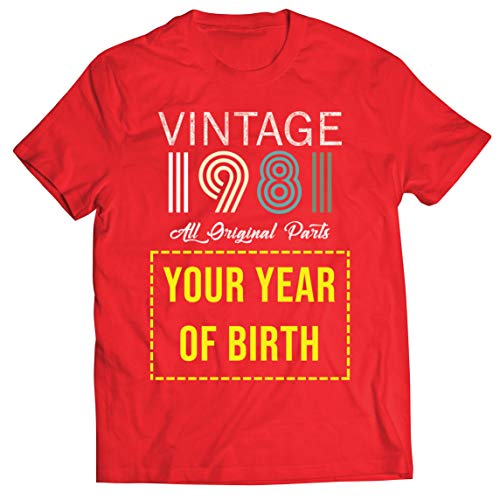 lepni.me Camisetas Hombre Personalizado con Cualquier Año Regalo Vintage Todas Las Piezas Originales (Small Rojo Multicolor)