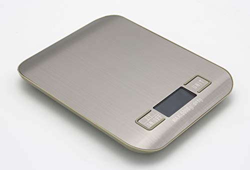 LEYENDAS Báscula Digital para Cocina 5kg/11 lbs Bascula Comida de Precisión, Balanza de Alimento Multifuncional, Peso de Cocina con LCD Retroiluminación, Plata Baterías Incluidas (18 x 13.5 cm, Gris)