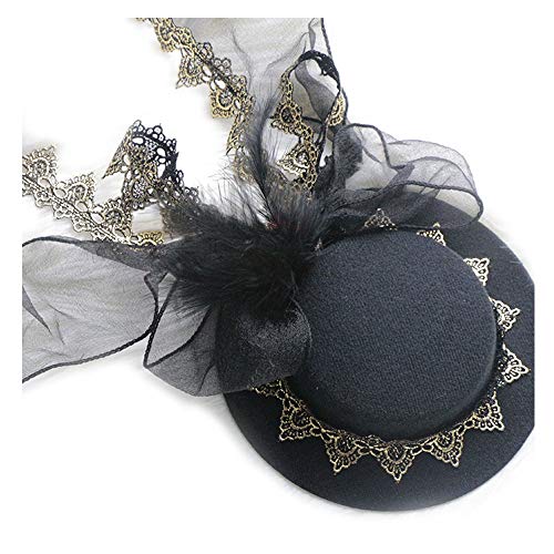 LHZUS Sombreros Mini Top Hat Black Gold College Accesorios Originales de Lolita basados ​​en un pequeño Gorro Original de Las señoras Pequeño Gorro (Color : Negro, Size : 28-30cm)