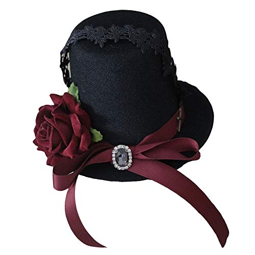 LHZUS Sombreros Moda Original for Mujer Sombrero Rosa de la Rosa Accesorios Sombrero pequeño Accesorios pequeños (Color : Negro, Size : 28-30cm)