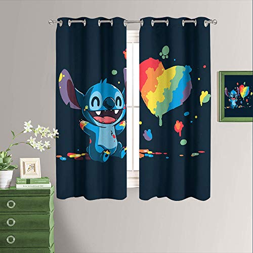 Lilo & Stitch - Juego de 2 cortinas para oscurecer la habitación, cortinas con ojales para sala de estar (172 x 200 cm)