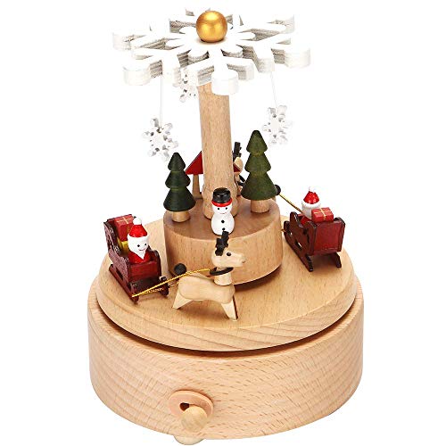 LONEEDY Caja de música de madera con diseño de copo de nieve y alce personalizado para niños y niñas de rotación de manualidades (nieve)