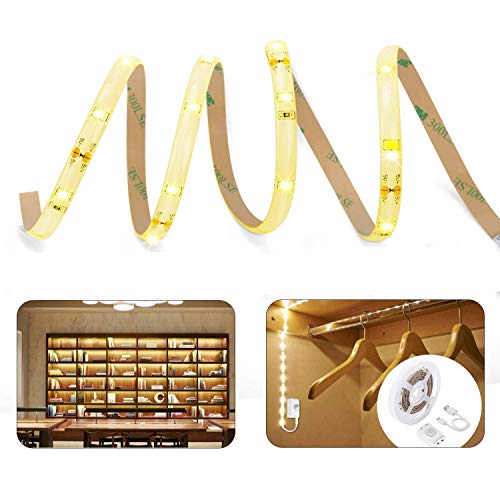 Luces de armario recargables de 1,5 m, LUXJET Wake Up Night Lights LED Strip Lights, sensor de movimiento activado, 3000K blanco cálido para armario, debajo, armario, cama Luces de armario recargables de 1,5 m, LUXJET Wake Up Night Lights LED Strip Lights, sensor de movimiento activado, 3000K blanco cálido para armario, debajo, armario, cama