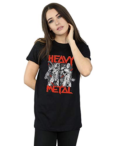 Marvel Mujer Heavy Metal Camiseta del Novio Fit Negro Medium
