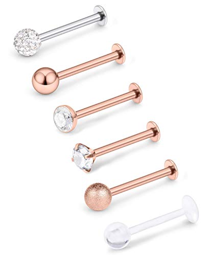 Mayhoop 6Piezas 16G Piercing Oreja Tragus Helix Acero Quirúrgico Oro Rosa Bola Zircón Labio Labret Studs Anillo de Labios Daith Cartílago Mujer Hombre Joyería de Piercing Mayhoop 6Piezas 16G Piercing Oreja Tragus Helix Acero Quirúrgico Oro Rosa Bola Zircón Labio Labret Studs Anillo de Labios Daith Cartílago Mujer Hombre Joyería de Piercing