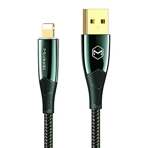 mcdodo Cable de Carga Inteligente LED 3A Cable de Apagado Auto más rápido y Seguro Recarga Smart Conector Chapado en Oro de 24 K Compatible con Phone 11 X XR 8 7 Dispositivos iOS (1.8m,Verde)