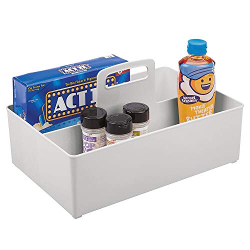 mDesign Cesta organizadora para la Cocina – Caja con asa y 2 Compartimentos para la encimera o el frigorífico – Organizador de Cocina de plástico – Gris Claro