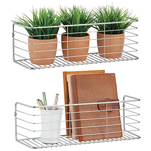 mDesign Juego de 2 estantes de metal para baño, cocina, pasillo o lavadero – Estante de pared ancho en alambre de metal – Cestas de rejilla compactas – plateado mDesign Juego de 2 estantes de metal para baño, cocina, pasillo o lavadero – Estante de pared ancho en alambre de metal – Cestas de rejilla compactas – plateado