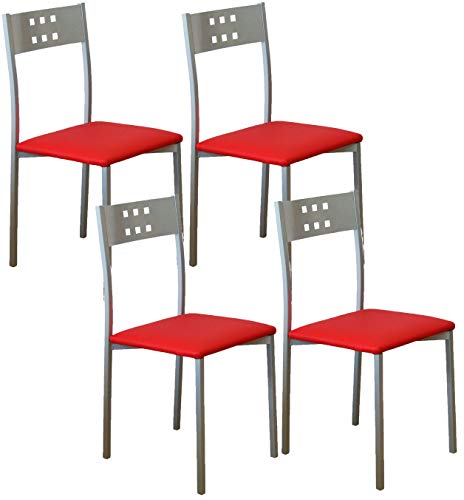 Miroytengo Pack 4 sillas Cocina Color Rojo Costa Estilo Moderno Pata Metal 86x47x41