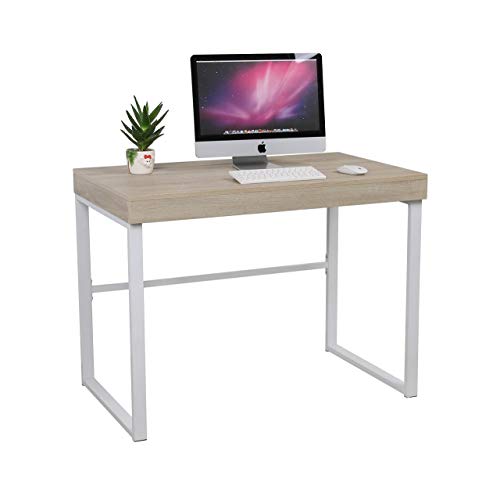 Mit Mesa metálica con tapa corredera estilo nórdico, para salón,escritorio,despacho,estudio,habitación juvenil,ideal teletrabajo.Mesa sobre madera color roble, patas metálicas blancas