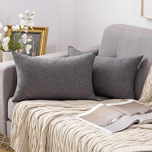 MIULEE 2 Piezas Fundas de Cojines Almohada Caso de la Cubierta del Amortiguador Decorativo Compuesto de Lino de Imitación con Poliéster Duradero Decoración para Sofá Cama 30x50cm Gris Oscuro