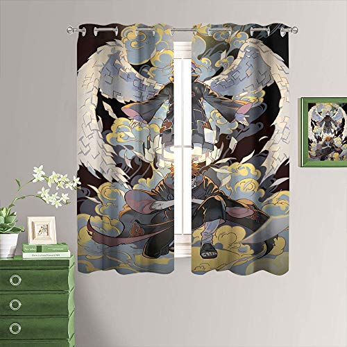 MRFSY Cortinas de armario de Anime Naruto para dormitorio y cocina, aislamiento térmico y protección solar primaria con ojales, 106 x 182 cm