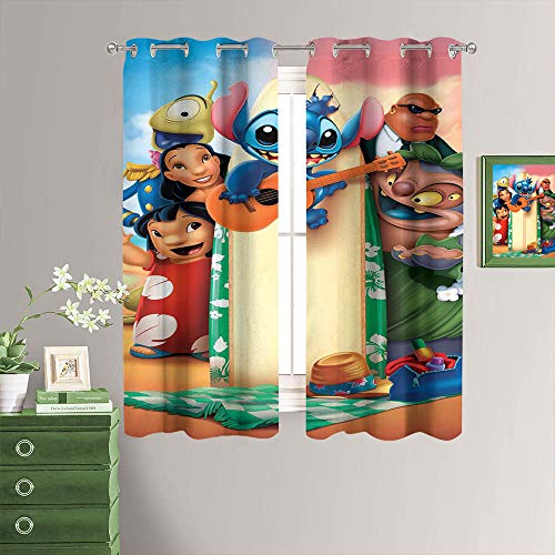 MRFSY Cortinas de decoración festiva, Lilo y Stitch para dormitorio, cortinas aisladas térmicamente, cortinas de 106 x 182 cm