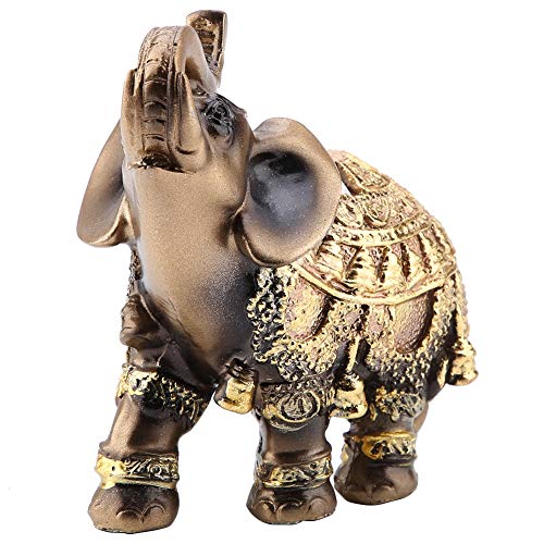 Mugast - Figura de elefante, diseño de Feng Shui de buena calidad, fabricada en resina de alta calidad, simboliza la suerte en China, salón exquisita, decoración de oro (L/M/S) (M)