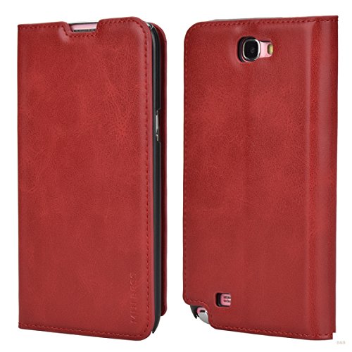 Mulbess Funda Samsung Galaxy Note 2 [Libro Caso Cubierta] Slim de Billetera Cuero de la PU Carcasa para Samsung Galaxy Note 2 Case, Vino Rojo