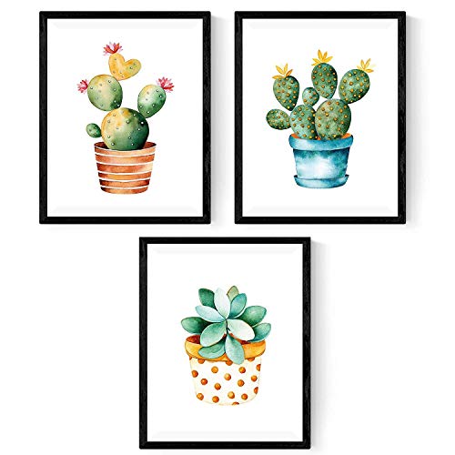 Nacnic Pack 3 Capas Enmarcado de Cactus. Estilo Acuarela Tamaño A3