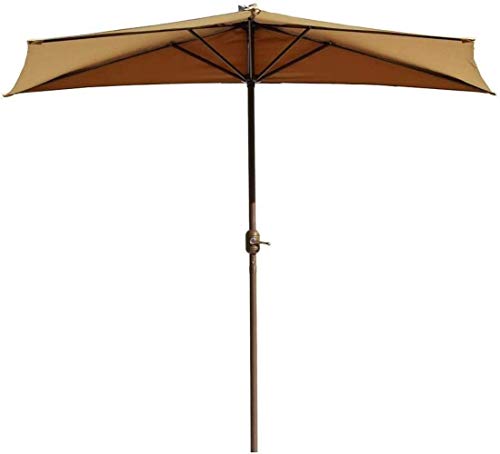 NDYD Paraguas al Aire Libre parasols Khaki Media Pared Paraguas para jardín Patio balcón pequeña terraza, Paraguas Circular Semi Redondo con manivela (Color: Caqui, tamaño: 9ft / 270cm) DSB