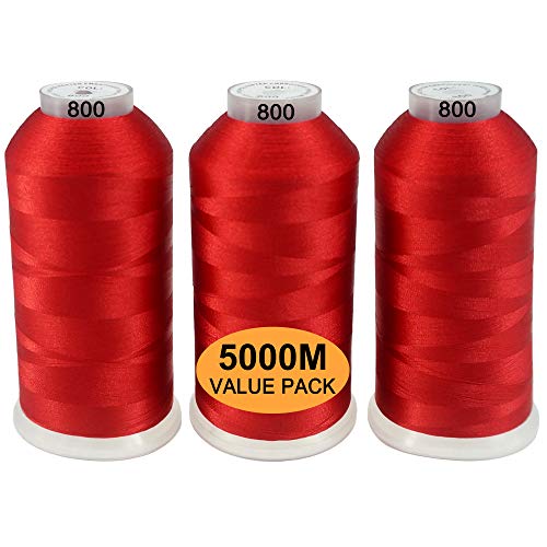 New brothread Conjunto de 3 Rojo Colores Poliéster Bordado Máquina Hilo Grande carrete 5000M para todas las máquinas de bordado
