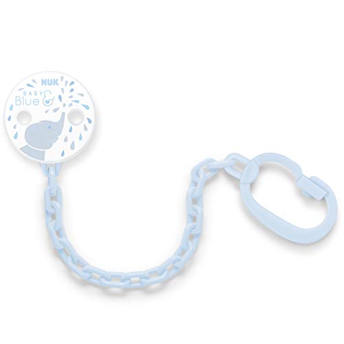 NUK 10256457 Baby Blue - Cadena para chupete (con clip, para fijación de chupetes con anilla, 1 unidad), color azul claro azul azul