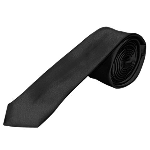 OcioDual Elegante Corbata estrecha color negro satinado negra de moda poliester unisex Tie Necktie Black Satin