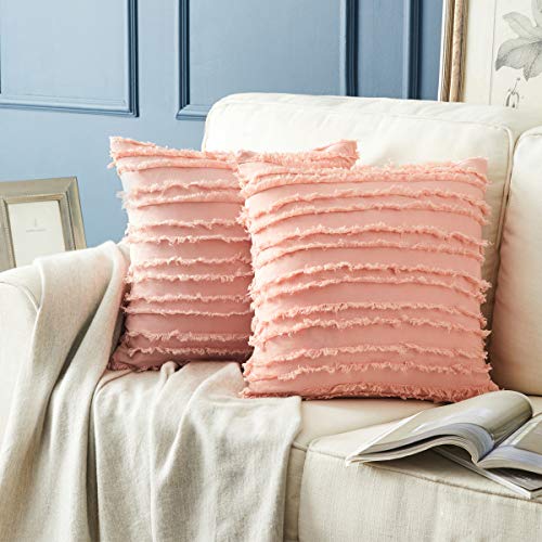 OMMATO Juego de 2 fundas de cojín de 50 x 50 cm con borla decorativa de estilo bohemio para sofá, dormitorio, salón, color rosa