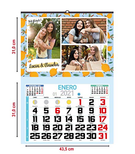 One Personal - Calendario Personalizado de Pared 2021 | Para personalizar con Fotos y Texto | Calendario Mensual con Festivos -43,5 cm