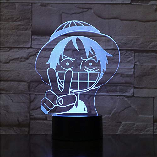 One Piece Night Light 3D Luffy - Lámpara de noche con mando a distancia para dormitorio y mesita de noche luminosa de ahorro de energía, protección de los ojos