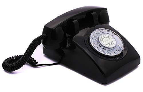 OPIS 60s Cable con Logo de Correos de España: Teléfono Estilo Retro/teléfono Vintage de los años Sesenta con Disco de marcar (Negro)