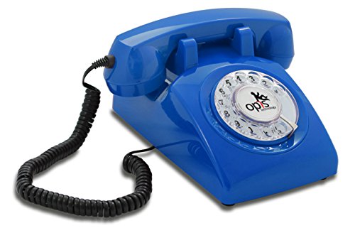 OPIS 60s Cable con Logo de Opis Technology: Teléfono Estilo Retro/teléfono Vintage de los años Sesenta con Disco de marcar (Azul)