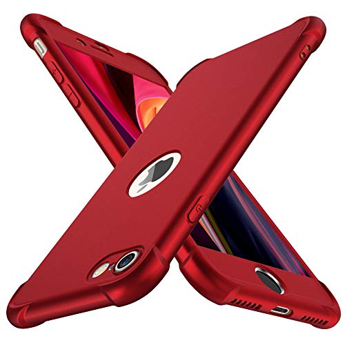 ORETECH Funda Compatible con iPhone SE 2020, con 2 x Protector de Pantalla de Vidrio Templado 360 Silicona Ligera Delgado PC TPU Bumper Rubber Carcasa para iPhone SE 2020 Caso 4.7'' Rojo