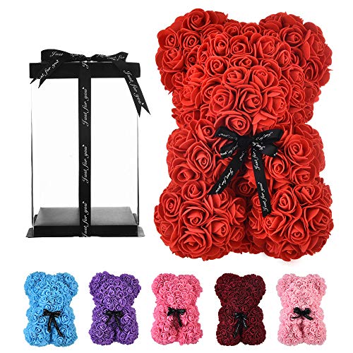 Oso Rosa Oso De Rosas Peluche Rosa Para Mamá mujeres su Adolescente niñas Oso Rosa De Aniversario Madre Oso Rosas Oso De Peluche Hecho A Mano oso Rosa De San Valentín oso De rosa , con Caja (rojo)